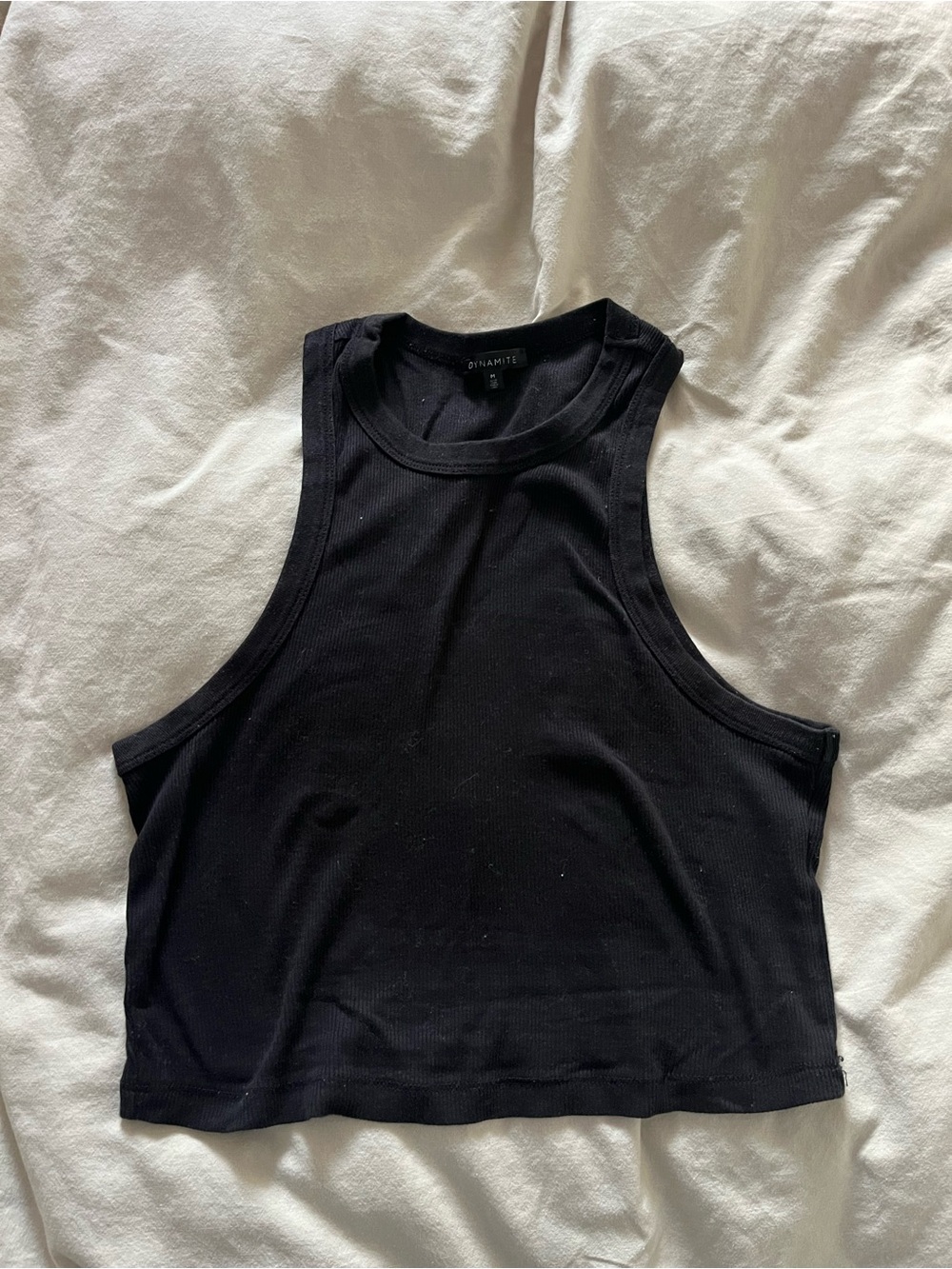 Dynamite Black Ribbed Cropped Tank